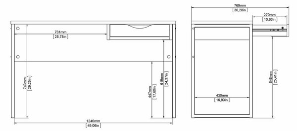 Tvilum Birou cu 1 sertar si blat in decor de stejar Culoare alb, EFREM PLUS 512