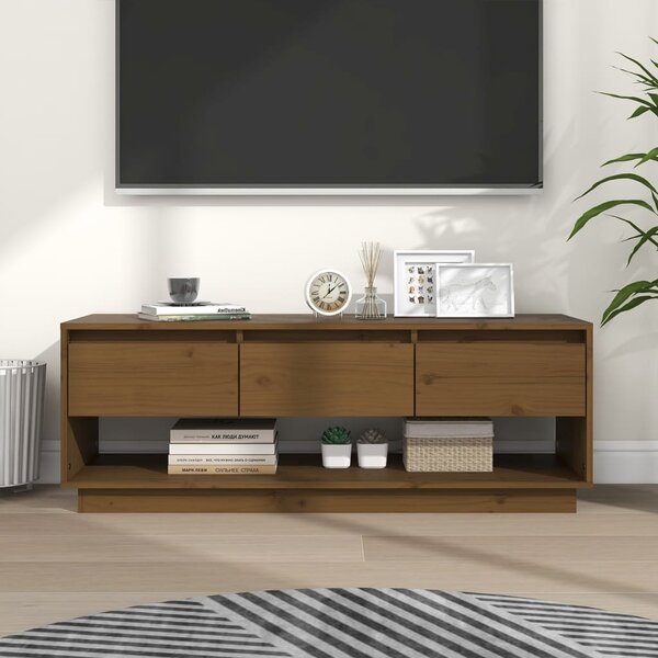 Comodă TV, maro miere, 110,5x34x40 cm, lemn masiv de pin