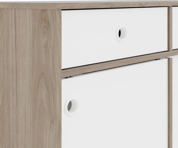 Bufet cu 2 sertare in decor de stejar Culoare alb, ELISEO
