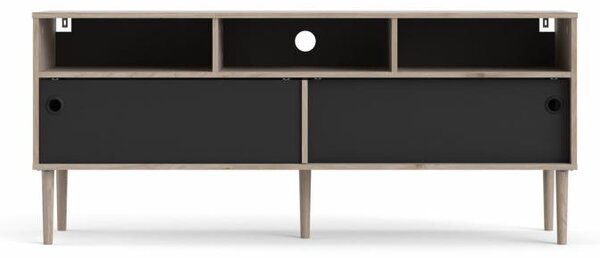 Comoda TV neagra cu decor de stejar Jackson Hickory, ELISEO