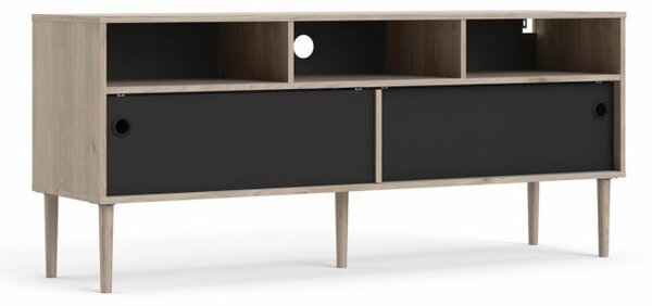 Comoda TV neagra cu decor de stejar Jackson Hickory, ELISEO