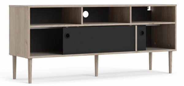 Comoda TV neagra cu decor de stejar Jackson Hickory, ELISEO