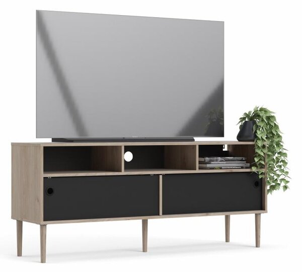 Comoda TV neagra cu decor de stejar Jackson Hickory, ELISEO