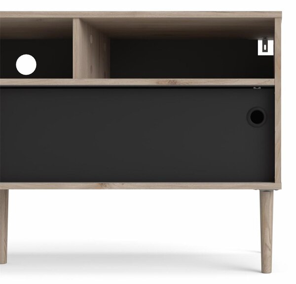 Comoda TV neagra cu decor de stejar Jackson Hickory, ELISEO