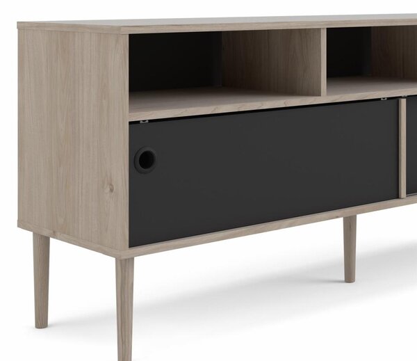 Comoda TV neagra cu decor de stejar Jackson Hickory, ELISEO