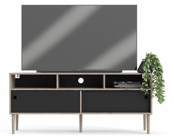Comoda TV neagra cu decor de stejar Jackson Hickory, ELISEO