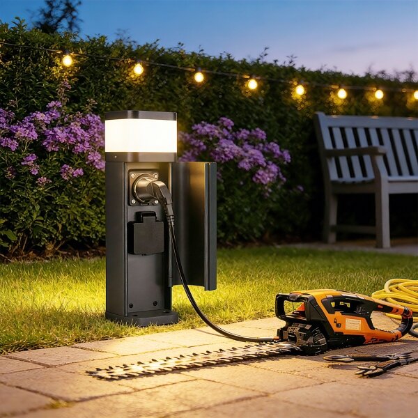 Brilagi PILLAR - Lampă de exterior cu 2 prize SCHUKO, 1xG9/11W/230V, IP44, antracit