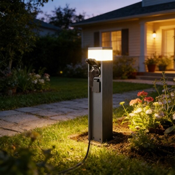 Brilagi - Lampă de exterior PILLAR cu 2 prize SCHUKO, 1x G9/11W/230V, IP44, antracit