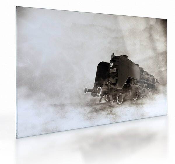 Tablou pe sticlă - Tren în ceață (70x50 cm)