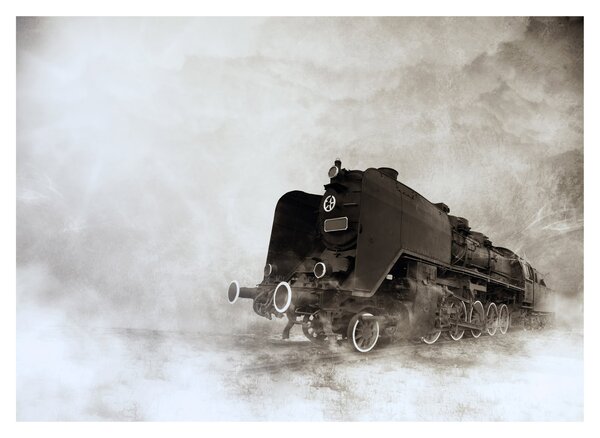 Tablou pe sticlă - Tren în ceață (70x50 cm)