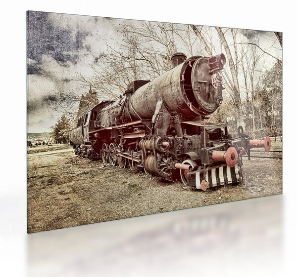 Tablou pe sticlă cu locomotivă istorică (70x50 cm)