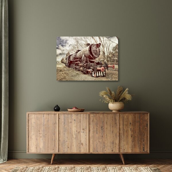 Tablou pe sticlă cu locomotivă istorică (70x50 cm)