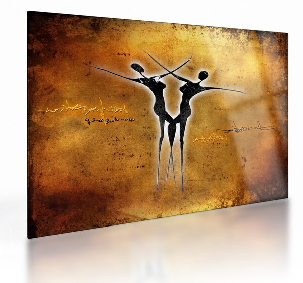 Tablou pe sticlă perechii dansând pictate (70x50 cm)