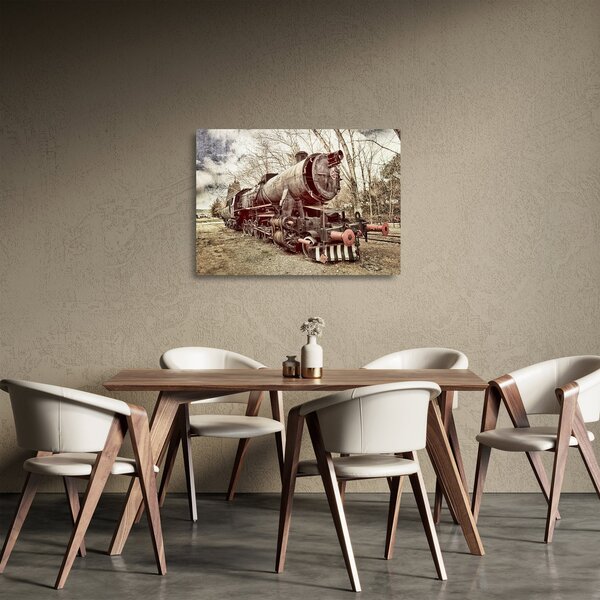 Tablou pe sticlă cu locomotivă istorică (70x50 cm)