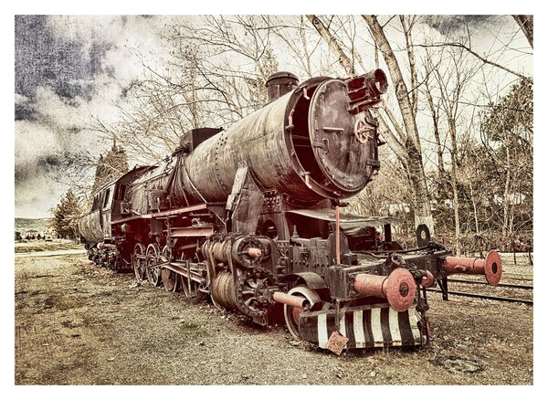Tablou pe sticlă cu locomotivă istorică (70x50 cm)