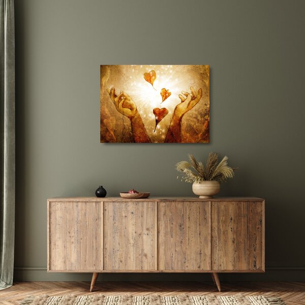 Tablou pe sticlă - pictura mâinilor pline de dragoste (70x50 cm)