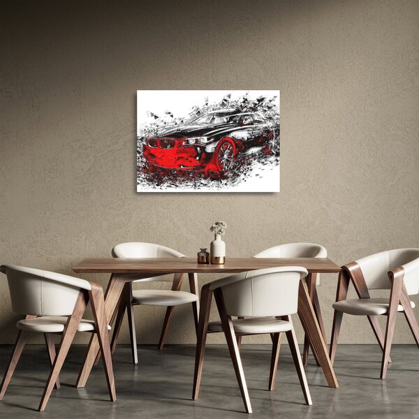Tablou pe sticlă - Mașina pictată în acțiune (70x50 cm)