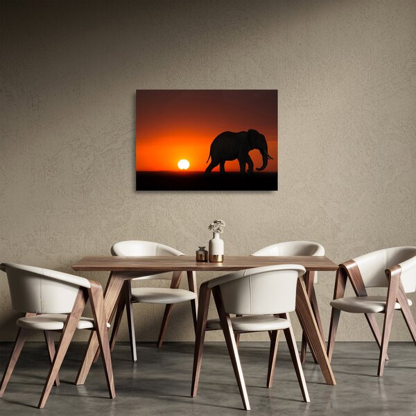 Tablou pe sticlă cu elefant în apus de soare (70x50 cm)