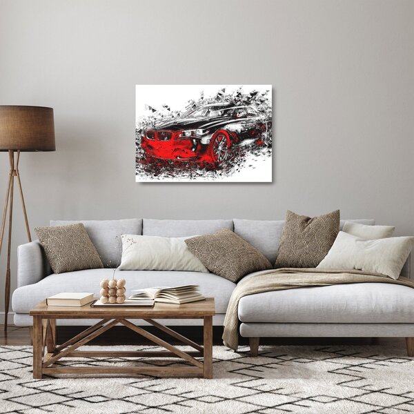Tablou pe sticlă - Mașina pictată în acțiune (70x50 cm)