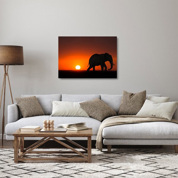 Tablou pe sticlă cu elefant în apus de soare (70x50 cm)
