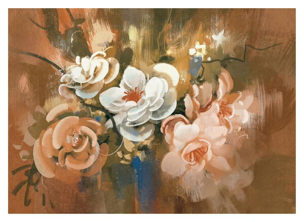 Tablou pe sticlă - Buchet de flori pictat (70x50 cm)