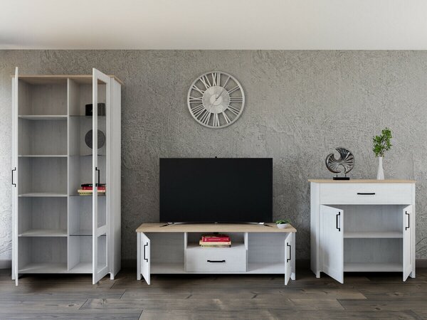 Set de living Balmave 118, Stejar Grandson, Pin Anderson, Sticlă, PAL laminat