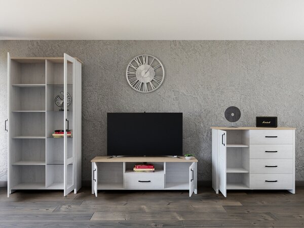 Set de living Balmave 119, Stejar Grandson, Pin Anderson, Sticlă, PAL laminat