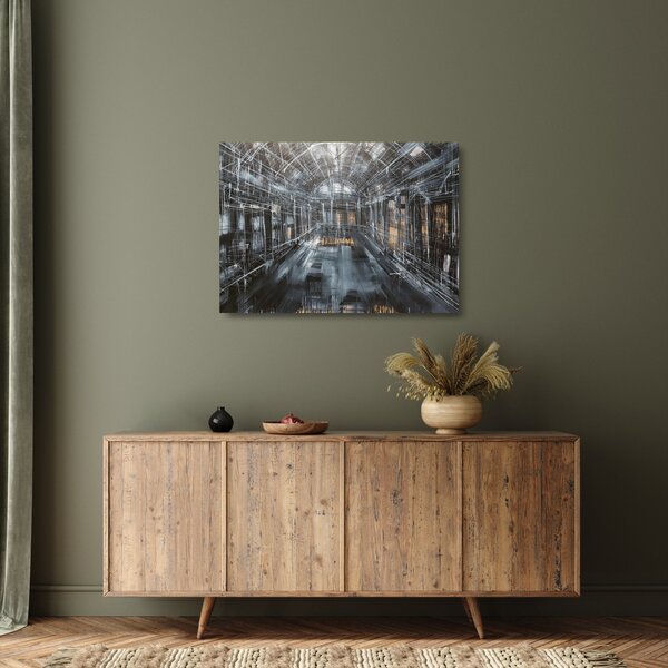 Tablou pe sticlă cu u interiorul clădirii vechi (70x50 cm)