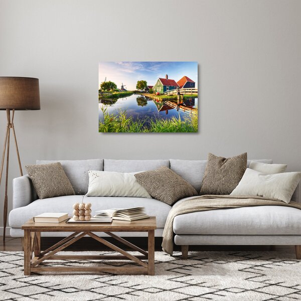 Tablou pe sticlă cu mori din Olanda (70x50 cm)