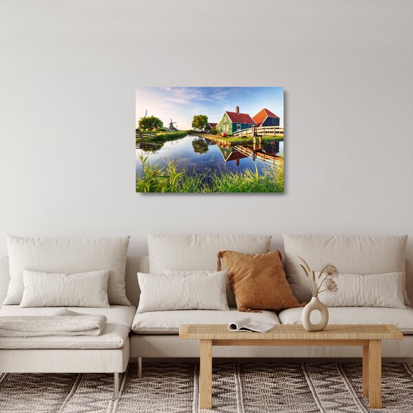 Tablou pe sticlă cu mori din Olanda (70x50 cm)