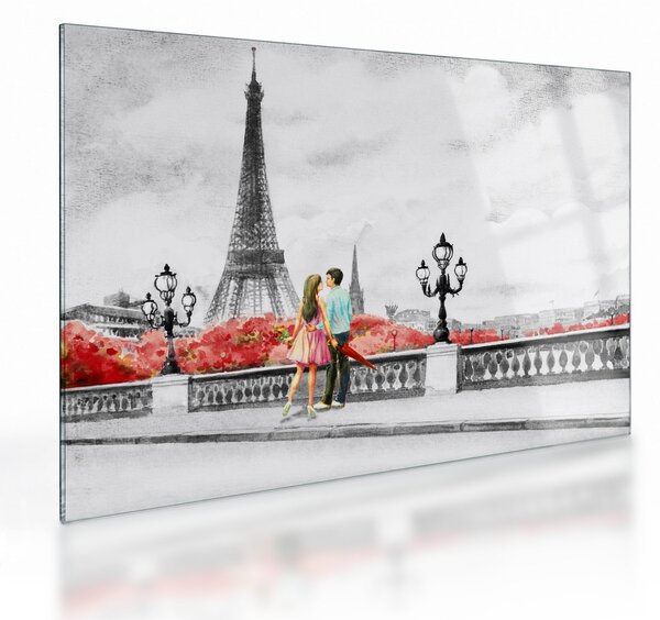 Tablou pe sticlă îndrăgostiții în Paris (70x50 cm)