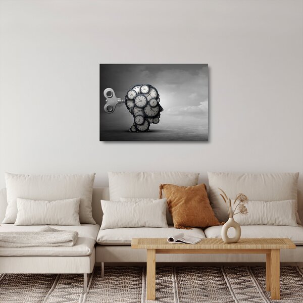 Tablou pe sticlă artistic cu cu cap și ceas (70x50 cm)