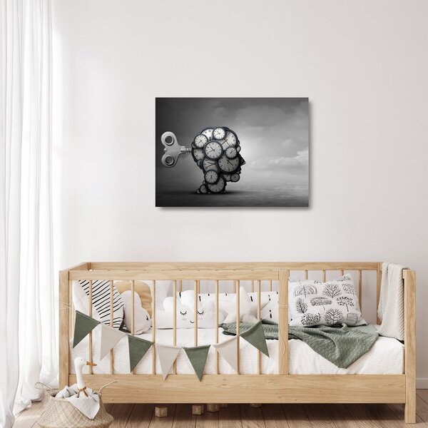 Tablou pe sticlă artistic cu cu cap și ceas (70x50 cm)