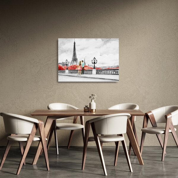 Tablou pe sticlă îndrăgostiții în Paris (70x50 cm)