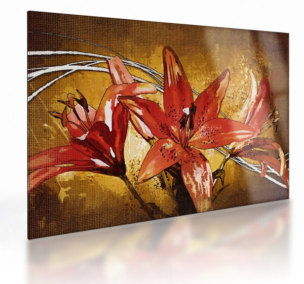 Tablou pe sticlă cu flori de crini (70x50 cm)