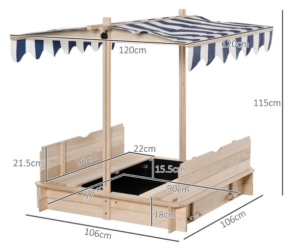 Outsunny Nisipar Lemnos pentru Copii, cu Acoperiș Parasolar, Bancă Integrată și Capac, Design Ergonomic | Aosom Romania