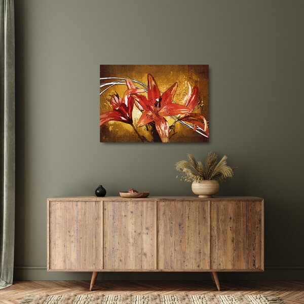 Tablou pe sticlă cu flori de crini (70x50 cm)