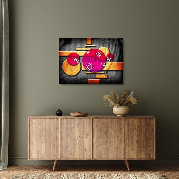 Tablou pe sticlă abstract cu simboluri istorice (70x50 cm)