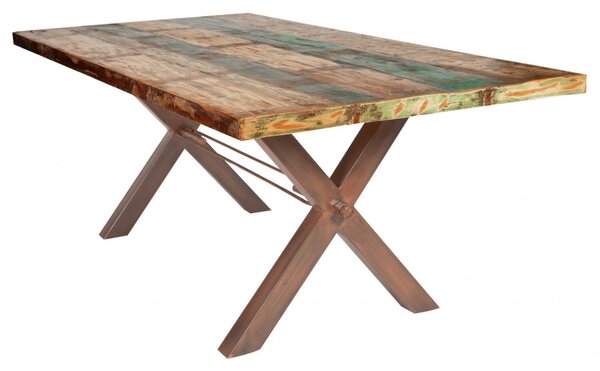Masa dreptunghiulara din lemn de tec reciclat Tables & Benches 180x100x76,5 cm multicolor/maro