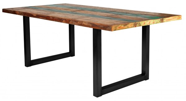 Masa dreptunghiulara cu blat din lemn de tec reciclat Tables & Benches 200 x 100 x 76,5 cm multicolor/neagra