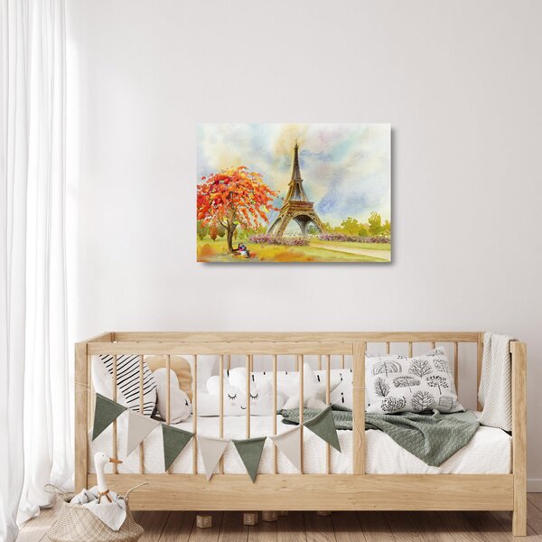 Tablou pe sticlă pictat cu turnul Eiffel (70x50 cm)