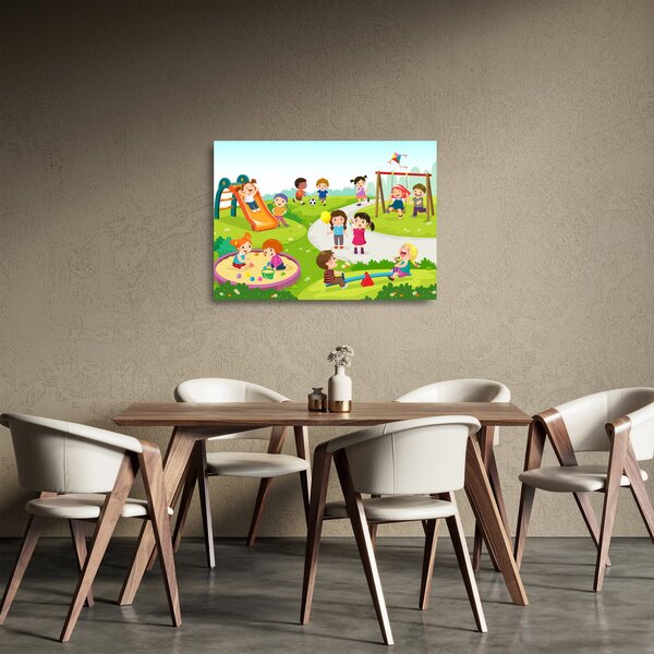 Tablou pe sticlă cu bucuriile copiilor în nisip (70x50 cm)