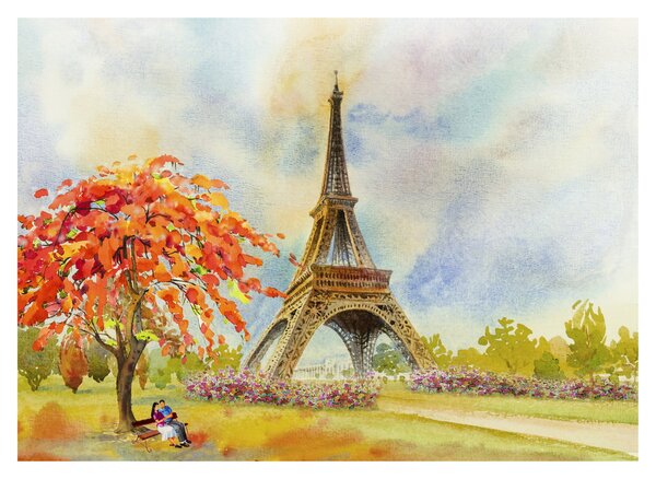 Tablou pe sticlă pictat cu turnul Eiffel (70x50 cm)