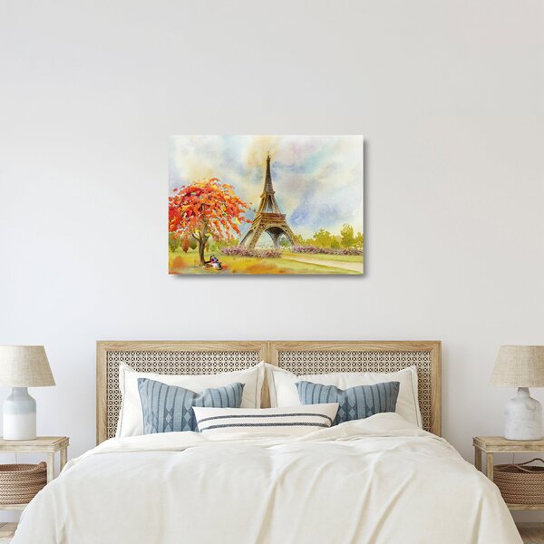 Tablou pe sticlă pictat cu turnul Eiffel (70x50 cm)