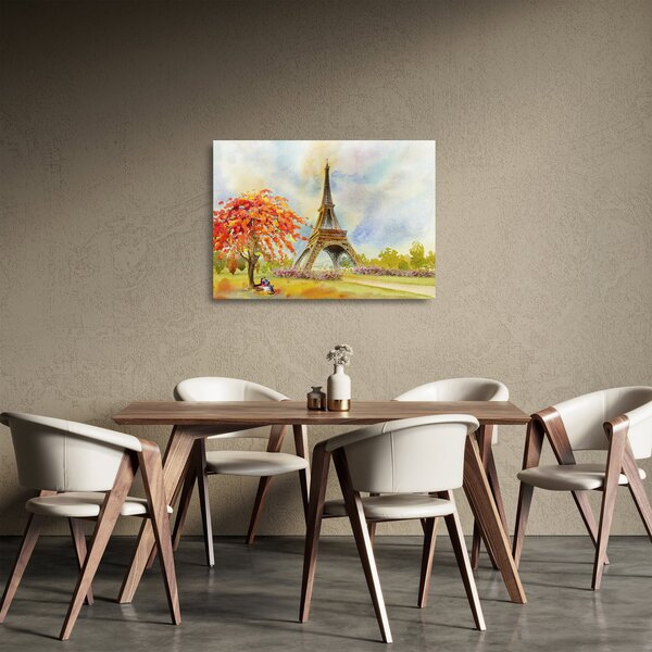 Tablou pe sticlă pictat cu turnul Eiffel (70x50 cm)