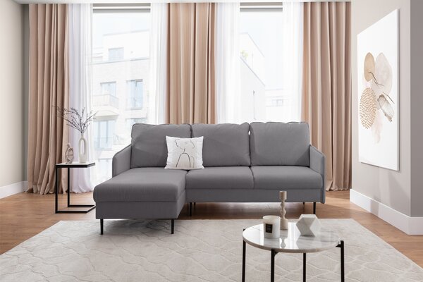 Colțar extensibil pentru dormit Movani stânga - stofă gri Loft 19 / picioare negre