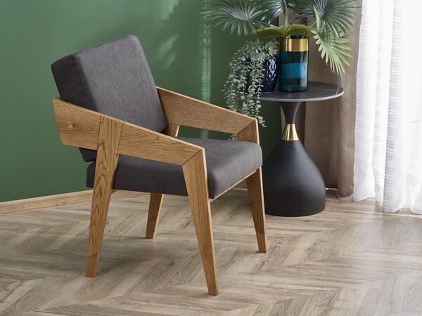 Fotoliu Houston 1693, Gri inchis, Stejar, Tapiterie, 90x61x67cm, 15 kg, Lemn: Stejar