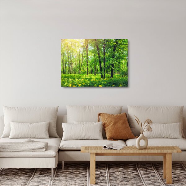 Tablou pe sticlă - Pădurea cu frunze de primăvară (70x50 cm)