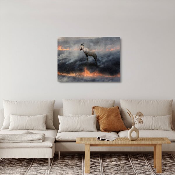 Tablou pe sticlă cu capră de munte în foc (70x50 cm)