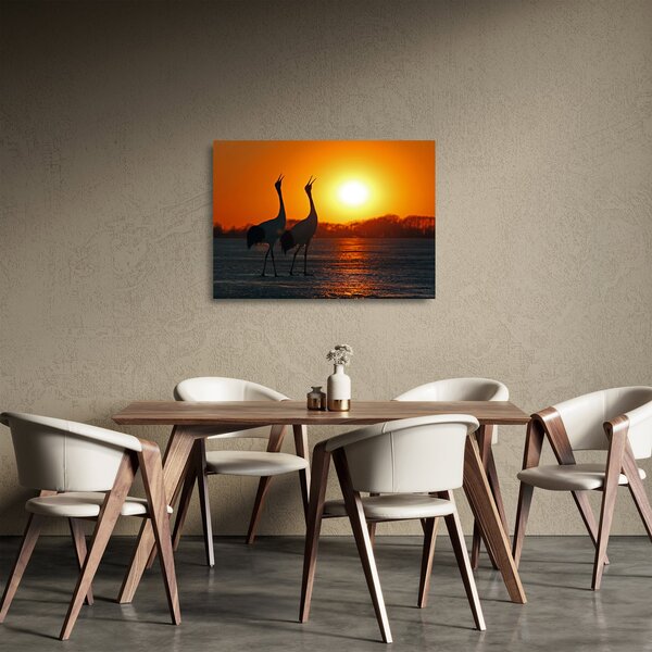 Tablou pe sticlă cu păsări în apus de soare (70x50 cm)